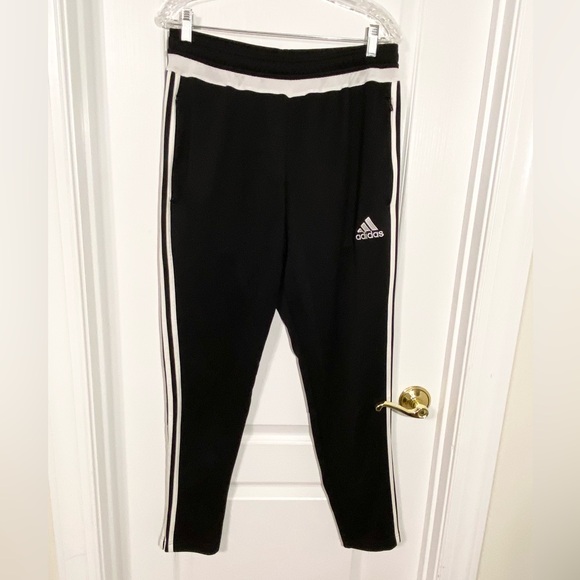 Adidas ClimaCool Joggers Pockets Ankle Zippers Black w/White Stripes Men's Large - Picture 1 of 9